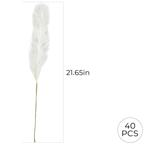40pcs White Artificial Pampas Grass 21.6" Faux Dried Flowers Pompas Grass Bouquet Flower Arrangement and Vase Filler for Gothic Room Decoration Wedding Party Boho Home Decor - color: White