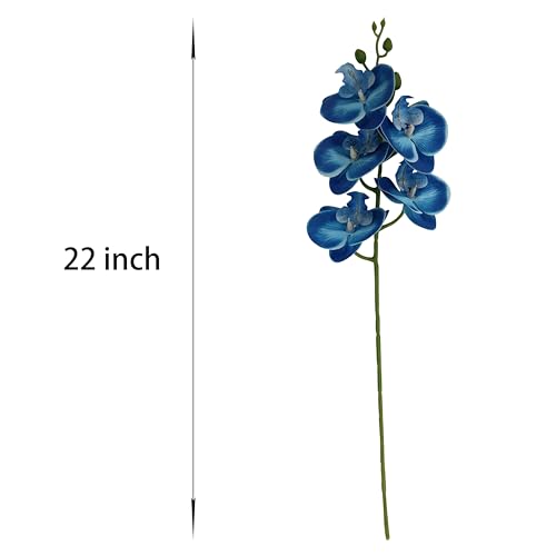 ATFL 6 Pack Blue Orchid Artificial Flowers Real Touch, 23'' Artificial Faux Realistic Latex Orchid Stem Bouquets, Fake Phalaenopsis Flower for Wedding Home Arrangement Décor (6, Blue) - color: Blue