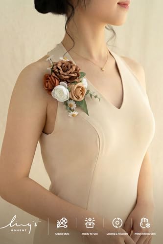 Ling's moment 2pcs Prom Wrist/Shoulder Corsage Artificial Flower, Girl/Mother Homecoming/Wedding Corsage Wristlet Décor, etc. Sand Dune Brown - color: Brn-sand Dune & Brown