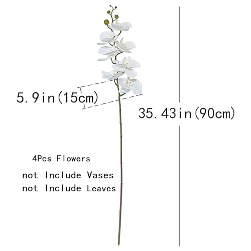 DUYONE 35 Inch Artificial Butterfly Orchid Flowers 4 Pcs Soft Touch Orchid Fake Phalaenopsis Flowers Stem Plants for Wedding Home Decoration (White Flowers 4pcs) - color: White Flowers 4pcs(not Include Vases)