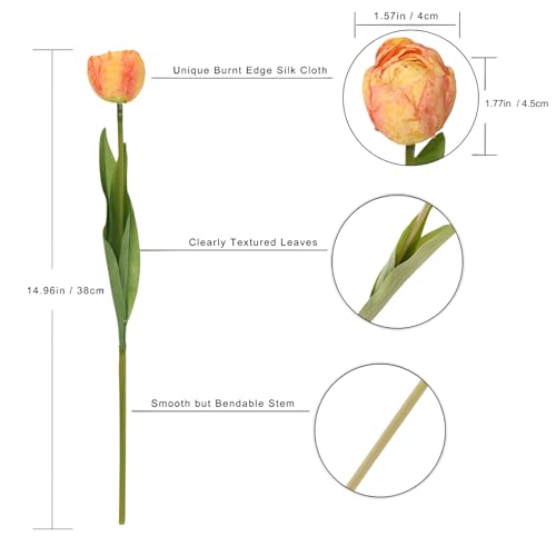 12 Pcs 15 Inch Orange Tulips Artificial Flowers for Home Decor | Silk Realistic Artificial Fall Flowers, Multilayer Petals, for Home Office, Parties, Floral Arrangements, Table Centerpieces - color: Orange