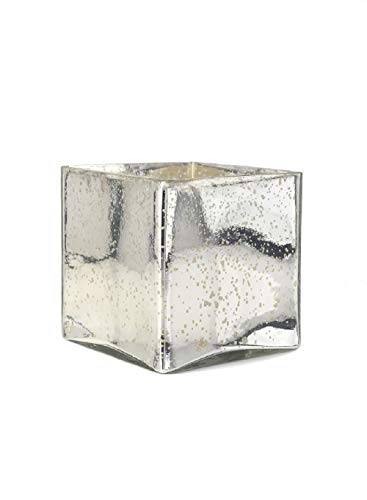Serene Spaces Living Silver Mercury Glass Cube Vase – Handmade Vintage Inspired Vase with Antique Feel in 5” Cube Shape, Ideal for Weddings, Holiday Decor, Events, Home (Pack of 1) - color: 5" Small Cube