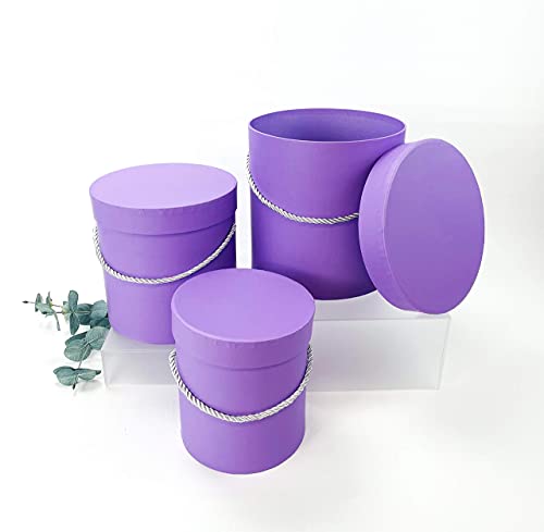 UNIKPACKAGING Premium Quality Round Flower Box, Gift Boxes for Luxury Flower and Gift Arrangements, Set of 3 pcs (Lavender) - color: Lavender