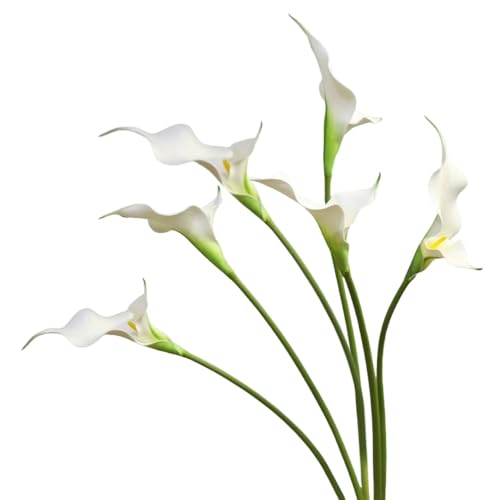 6 Pieces Calla Lily Artificial Flowers,Real Touch Latex Flowers,22“Long Stem Artificial Flowers for DIY Wedding Bouquet Party Home Table Centerpieces Decor (White) - color: White