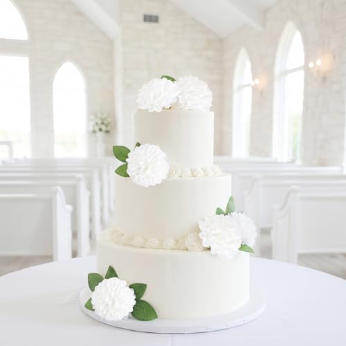 White Dahlia Artificial Flowers,25Pcs Faux Dahlia Flowers Heads Real Looking Foam Roses with Stem for DIY Crafts Wedding Party Office Home Floral Arrangements (White) - color: White