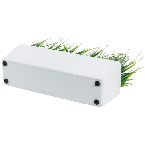 MyGift 14 Inch Artificial Green Grass Plant in Modern White Concrete Planter Window Box, Tabletop Faux Greenery in Decorative Rectangular Cement Container - color: White Concrete