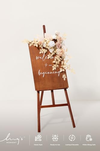 Ling's Moment Wedding Artificial Welcome Sign Flowers Swag Arch Floral Garland Decorations White Beige Pink Ceremony Reception Entrance Entryway Party Banquets Easel Wall Home Outdoor(NOT Include Sign - color: White & Beige & Blush