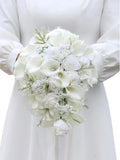 10.2 Inch Cascading Bride Bouquet for Wedding Cascade Artificial White Rose and Calla Lily Flower Waterfall Bridal Wedding Bouquet Rustic Bridal Shower - color: White Rose, Calla Lily & Gypsophila