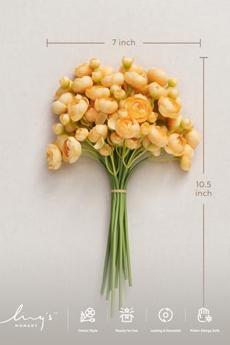 Ling's moment Ranunculus Artificial Flower, Faux Silk Mini Ranunculus Flowers for DIY Bouquet, Bulk Fake Wedding Filler Flowers for Centerpieces Arrangements Bridal Shower Decorations, French Yellow - color: Ylw-french Yellow