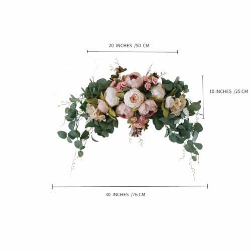 H&S BRIDAL Wedding Arch Flowers, 30 Inch Rustic Artificial Floral Swag for Door Lintel, Green Leaves Rose Peony Sunflowers Table Centerpieces Home Decoration - color: Champagne2