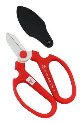 Japanese Floral Scissors - SAKAGEN Hand Creation, Professional Ultra Sharp Flower Shears for Floral Design, Ikebana & Gardening, Made in Japan, F-170 (Red) - color: Red