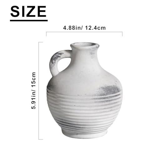 Rustic Farmhouse Vase, Ceramic Terracotta Vase with Handle, 6 inch Pottery Decorative Flower Vases for Home Decor, Table, Living Room, Bathroom, Shelf, Mantel Decor Grey - color: Rustic Grey - 6, size: 6 Inch