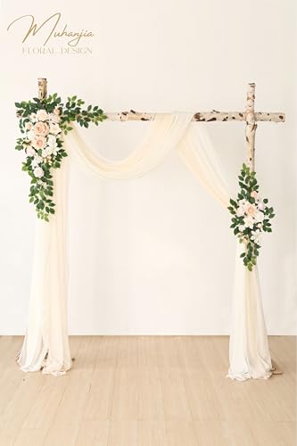 Muhanjia Artificial Wedding Arch Flowers Kit(Pack of 4),2Pcs Artificial Flower Arch Decor, 2Pcs Chiffon Fabric Drapes, Ceremony Decoration, Floral Outdoor Party Decor (Champagne & Cream) - color: Champagne & Cream