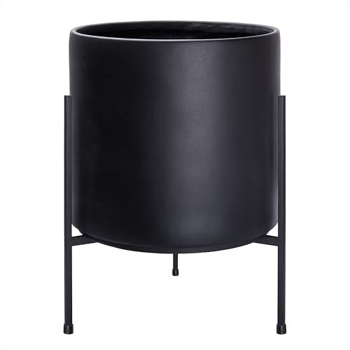 D'vine Dev Modern Black Plants Pot Cylinder Planter with Heavy Duty Stand, X-Large 14 Inch Pot, 19.6 Inch with Stand Height, 96-T-B-4 - color: Black, size: X-Large 14 Inch