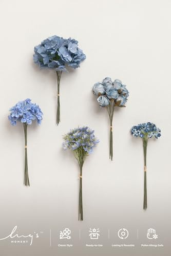 Ling's moment Artificial Greenery Stems Box Set, Faux Greenery Picks for DIY Bridal Bouquets Wedding Floral Arrangement Table Centerpieces, Navy Blue & Dusty Blue - color: Filler Flower Combo- Navy Blue & Dusty Blue