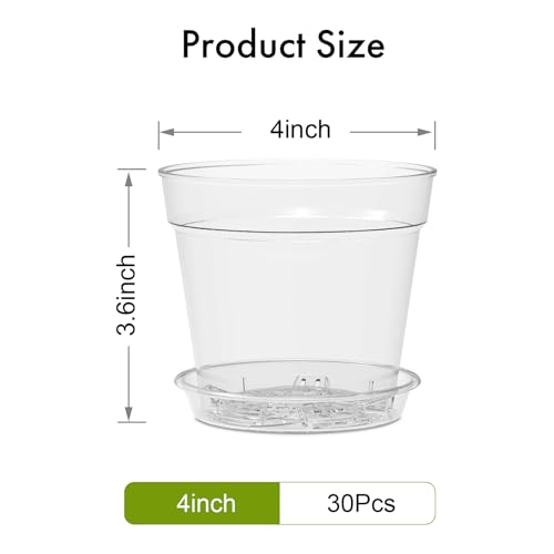 WSMKSZ 4 Inch Clear Nursery Pots, Set of 30 Transparent Plant Flower Pots for Small Indoor Plants with Drainage Holes & Trays, Plastic Seedling Starter Pots for Various Plants - size: 4inch 30pcs