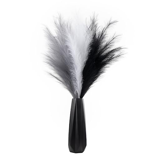 Pampas Grass Decor Tall, 43"/110cm Faux Pampas Grass 6 Stems Large Pompass Grass Branches Tall Bulk Boho Flower Arrangement for Home Room Wedding Party Decor - color: Black& White& Light Gray