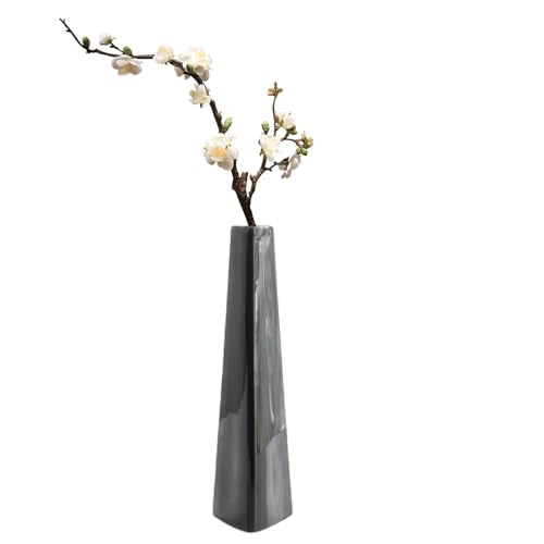 7 Inch Black Ceramic Vase, Modern Minimalist Tapered Triangle Bud Vase, Single Stem Floral Arrangement Holder Tabletop Vase for Home Office Wedding Decor