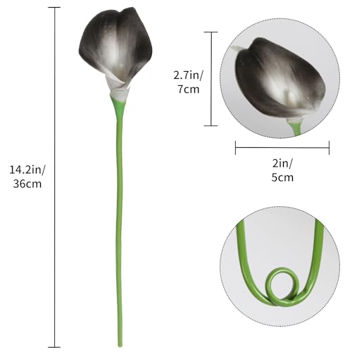 IPOPU Grey Black Calla Lily Artificial Flowers for Decorations 24PCS Grey Black Fake Flowers Calla Lily Bouquet for Wedding Centerpieces Flower DIY Floral Decor Home Decoration (Grey Black) - color: Grey Black