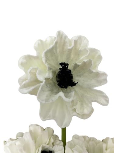 Artificial Poppy Flowers Bouquet High Quaulity Fresh Luxury Vintage PU Faux Silk Flowers - Large Real Touch Blooms for Wedding Birthday Home Decor Table Centerpiece Vase (6, White) - color: White