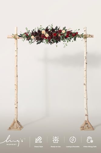 Ling's moment Wedding Arch Flowers - 6.5FT Floral Garland for Ceremony Arbor Backdrop Decoration - Artificial Rose Floral Swag for Sweetheart Table Birthday Party, Baby Shower, Masala Red - color: Blk-bordeaux Red