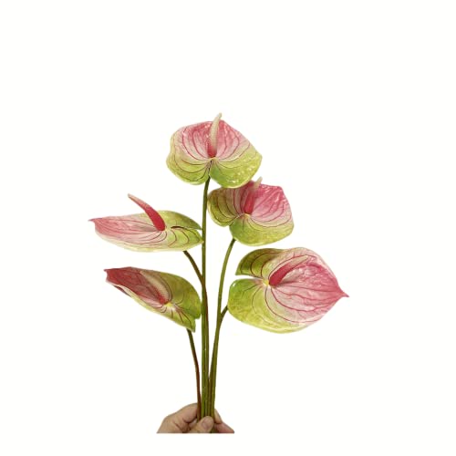 Rikyo 5 Pc 24inch/61cm Artificial Anthurium Lily Flowers Permanent for Home Decor Bouquet and Green Leaf for Bridal Wedding Festival Party,Store Decor Small Flower Bouquet Accessories (Pink-1) - color: Pink-1