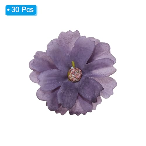 PATIKIL Fake Flower Heads for Crafts, 30 Pcs Faux Flower Bulk Mini Artificial Silk Flowers Embellishments Cherry Blossom for Wreath Wedding Party Decoration, Purple - color: Purple