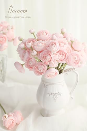 Floroom Ranunculus Artificial Flowers 18 Pcs Blush Faux Silk Mini Ranunculus Bulk Fake Wedding Filler Flowers for DIY Pink Bouquets, Centerpieces, Bridal Shower Decorations & Arrangements - color: Shabby Blush