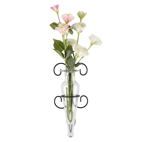 Danya B. Home Accent Wall Mount Fleur de Lis Flower Vase Sconce Made from Iron and Clear Glass, it Can be Displayed on The Wall Indoors or Perfect for The Patio