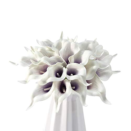Crafjie 22pcs 13.4 Inch Lataex Real Touch Artificial Calla Lily Flowers, for Home Decor for Spring Flowers, Home Kitchen, Wedding Decorations, and centerpieces. (Purple in Center) - color: Purple in Center
