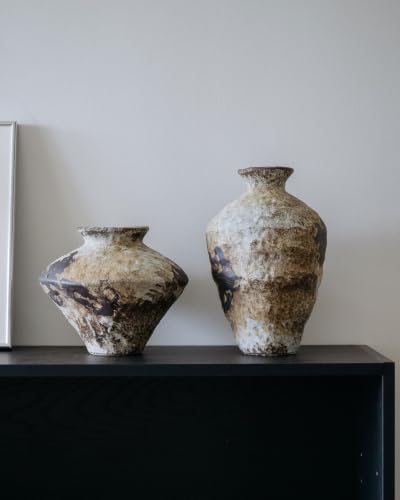 Large Rusty Ceramic Vase, Pottery Farmhouse Flower Vase for Centerpieces, Wabi Sabi Decorative Vase for Table, Living Room, Bedroom, Bathroom - color: Rust-short, size: Large
