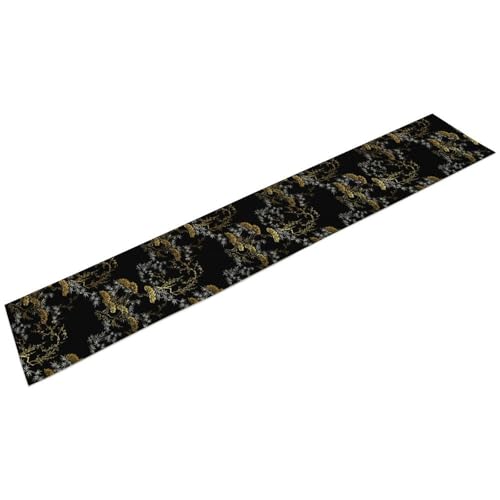 Modern Japanese Bamboo Table Runner, Black Gold Chinese Bamboo Print Table Runner for Kitchen Dining Home Party 13x36in - color: Bamboo-5, size: 13x36in