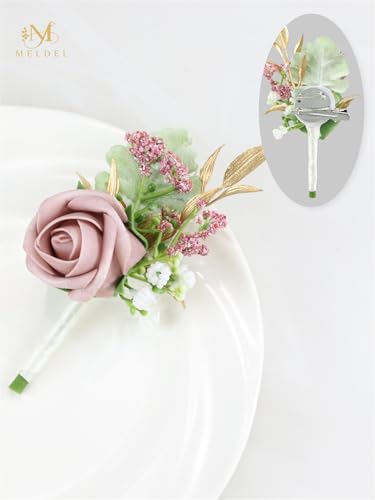 Dusty Pink Faux Foam Rose Boutonnieres for Men Wedding Prom 6Pcs | Artificial Foam Rose Boutonnieres for Wedding Prom Groom Groomsman Homecoming Ceremony Anniversary Party - color: 6pcs Pink Boutonniere