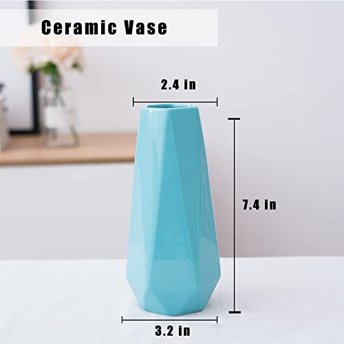 Ceramic Vase, 7.4 Inch for Pampas Calla Lily Tulip, Flower Vase Minimalism Style for Modern Table Shelf Home Decor, Fit for Housewarming, Weddings, Birthday, Christmas, Thanksgiving, New Year (Blue) - color: Blue