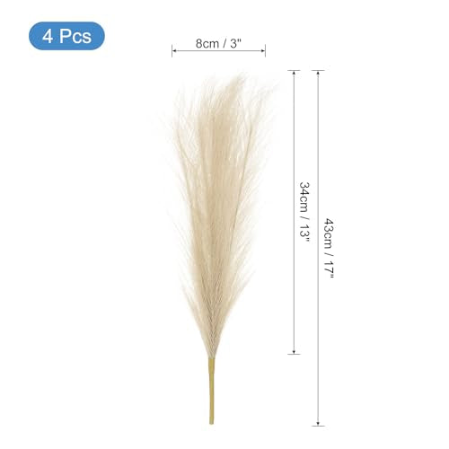 uxcell 4pcs Faux Pampas Grass 17 Inch 6 Stem Artificial Fake Dried Pampas Grass Decor for Floor Vase Filler, Wedding Decoration, Home Decoration, Dark Coffee - color: Dark Coffee