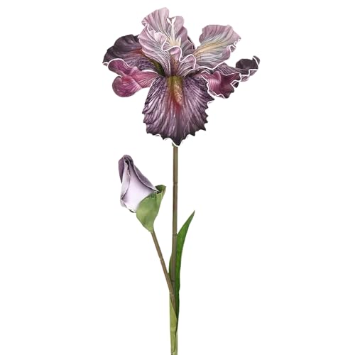 M METERXITY 1-Pack White Brown Artificial Iris Flowers with Flower Bud,17.7 Inch Faux Iris PU Bouquets Real Touch Faux Flowers for Home/Wedding/Christmas/Party - color: White Brown