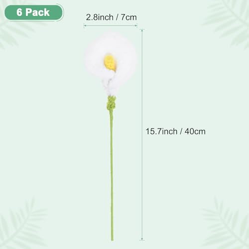 M METERXITY 6-Pack Crochet Flowers, Knitted Artificial Wool Calla Lily for Mother's Day/Wedding/Birthday/DIY Decor, Handmade Knitted Flowers [White] - color: White