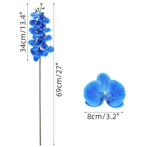 27" Artificial Orchid Stems, Set of 6 Pcs Artificial Touch Orchid Artificial Phalaenopsis Flower Plants Home Wedding Decoration (Blue)