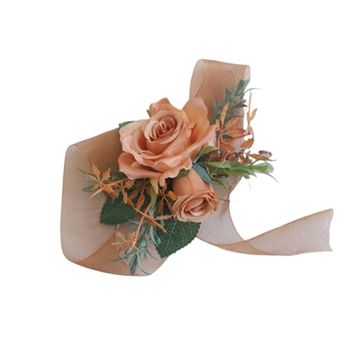 Orange Rose Flowers Wrist Corsage for Girl Mother Bride Bridesmaids Artificial Silk Flowers Wedding Bridal Wrist Corsage for Wedding Party Bridal Shower Homecoming Ceremony Anniversary - color: Orange Corsage