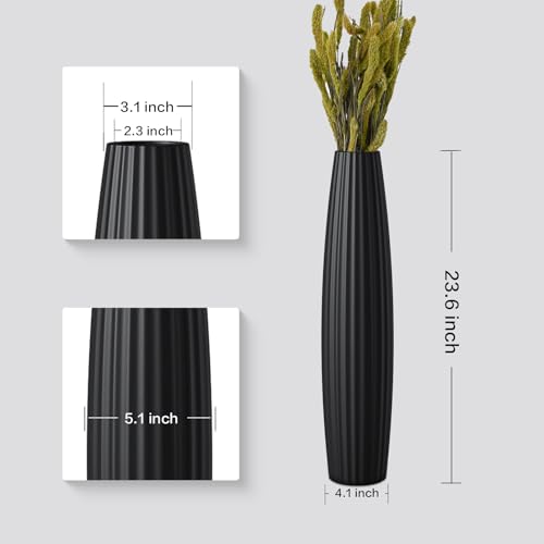 Floor Vases, Tall Floor Vase 23.6 inch (60CM, 1.96FT) Tall Vases, Sturdy Black Vase for Living Room Decor, Resin Black - color: Black