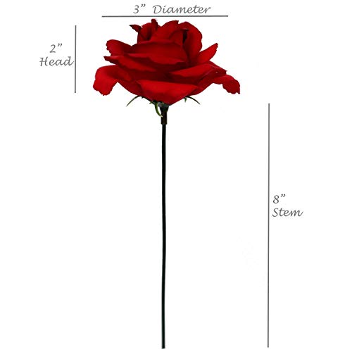Larksilk Dark Red Artificial Roses 50pcs, Real Touch Fabric Fake Flowers with Stems for Wedding Flowers and Table Centerpieces - color: Dark Red
