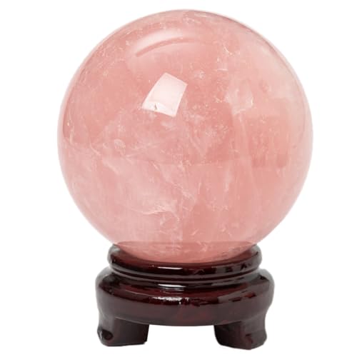 Large Rose Quartz Crystal Sphere Natural Pink Healing Crystal Ball with Stand Meditation Decorative Balls Home Decor 110-120mm/4.3-4.7" - color: Rose Quartz, size: 4.3 - 4.7 inches