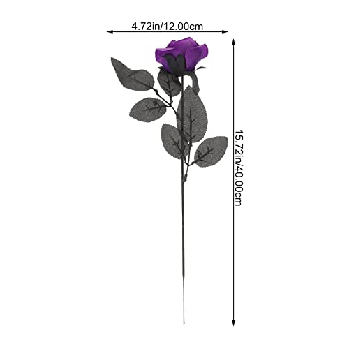 Vaguelly Halloween Flowers 10Pcs Artificial Halloween Rose with Skull Head Black Leaves Faux Silk Rose Picks Flower Stems Rose Flower Bouquet for Halloween Party Haunted House Home, Purple
