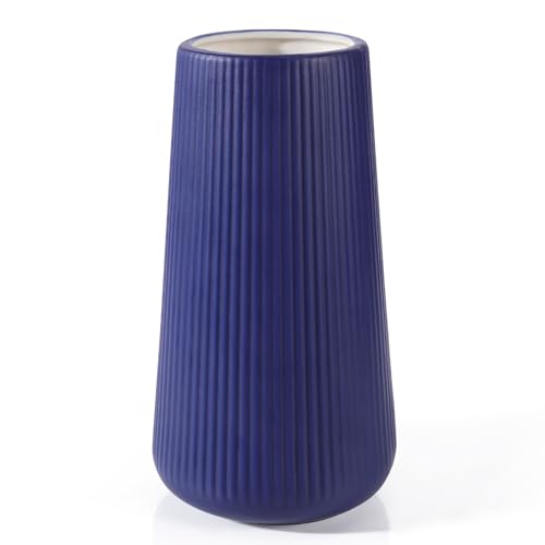 Navy Blue Ceramic Vase, GUKJOB Small Cute Flower Vase for Pampas Grass, Home, Living Room, Dining Table, Farmhouse, Office Decor, Bedroom, Table, and Kitchen Shelf (Navy Blue) - color: Navy Blue