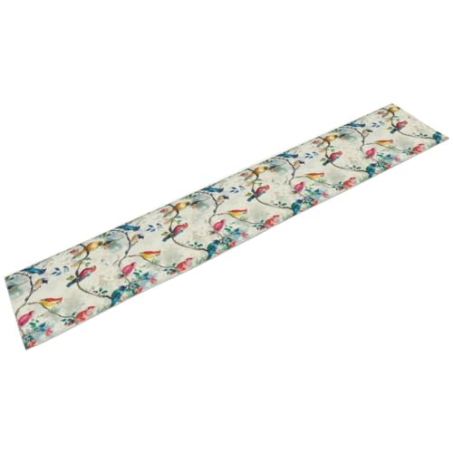Birds Flowers Spring Table Runner,Watercolor Floral Leaves Seasonal Home Party Kitchen Dining Table Decoration 13x36 in - color: Bird_9, size: 13x36inch