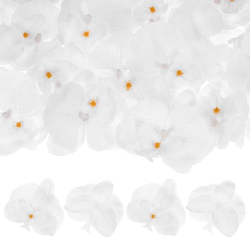 M METERXITY 20-Pack Artificial Orchid Flower Heads, Silk Faux Butterfly Flowers Head for Wedding/Bouquet/Bridal/Party Decor, Fake Phalaenopsis Petals Bulk [3.54 Inch, Pure White] - color: Pure White, size: 3.54 Inch