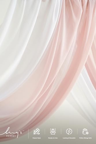 Ling's moment Pink Artificial Wedding Arch Flowers Kit Pack of 4, 2pcs Hanging Flower Arrangement 2pcs Chiffon Drapes Ceremony Reception Spring Silk Rose Arbor Backdrop Floral Garden Outdoor Decor - color: Pk-dusty Rose & Cream