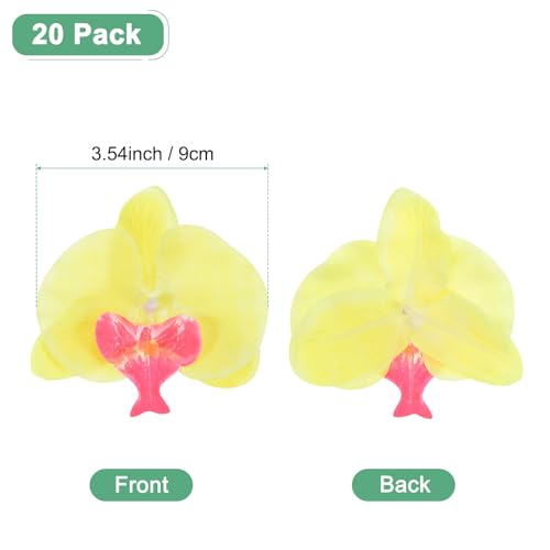 M METERXITY 20-Pack Artificial Orchid Flower Heads, Silk Faux Butterfly Flowers Head for Wedding/Bouquet/Bridal/Party Decor, Fake Phalaenopsis Petals Bulk [3.54 Inch, Yellow] - color: Yellow, size: 3.54 Inch