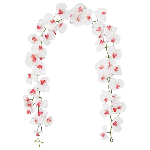 7.38ft Orchid Garland Real Touch Latex Orchid Vine Hanging Artificial Orchids for Home Party Wedding Room Birthday Christmas Wall Arch Decor(Pink Core) - color: Pink Core
