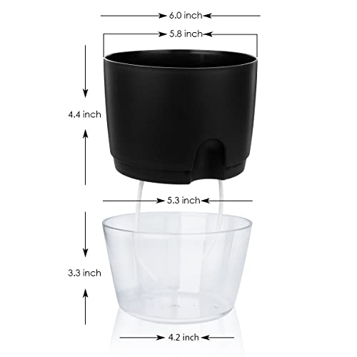Vanavazon 6 Inch Self Watering Planter Pots for Indoor Plants, 3 Pack African Violet Pots with Wick Rope-Black - color: Black